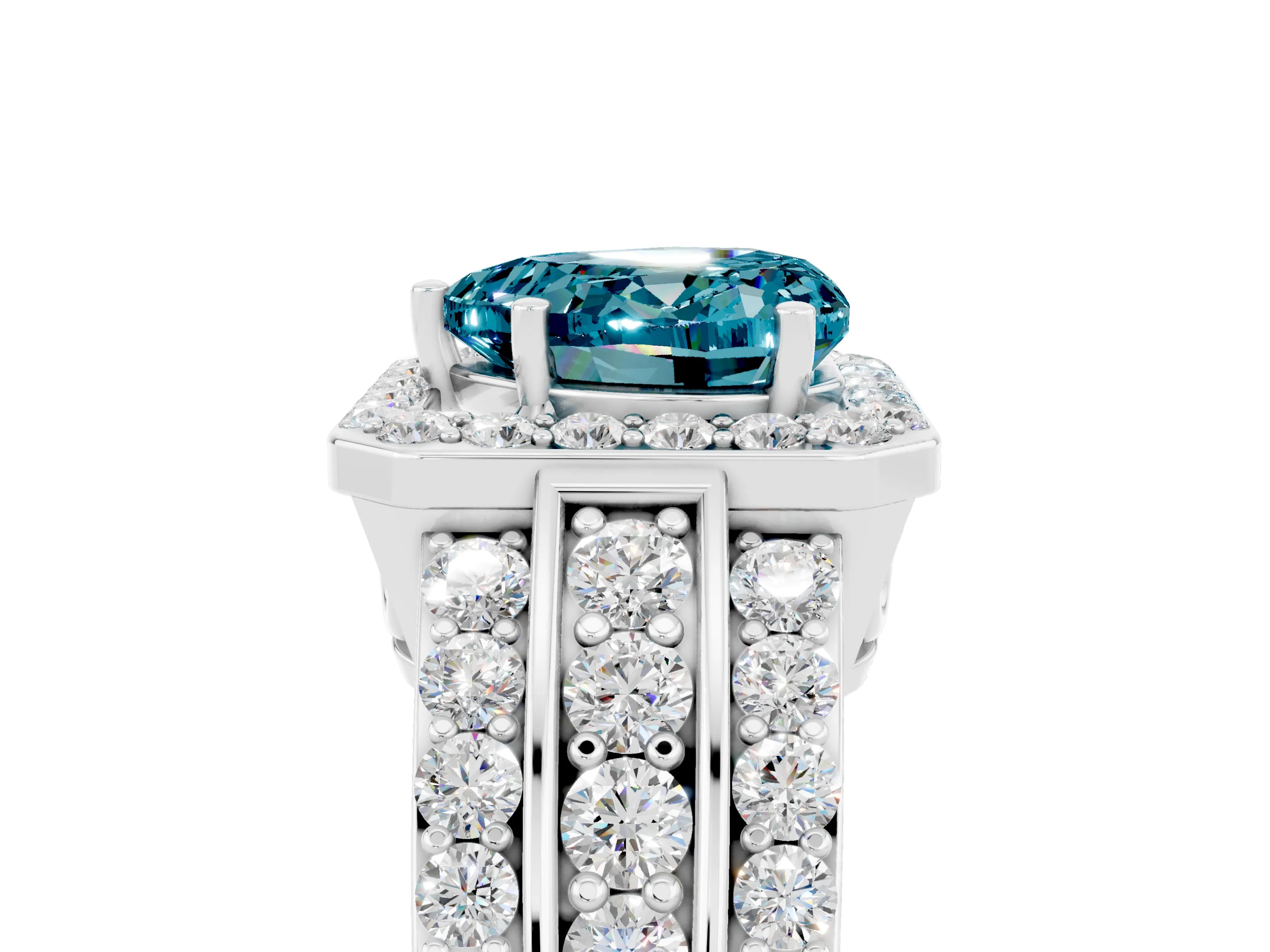 White gold Heart Cut Halo Blue Topaz Ring with Split Shank and Four-Prong Setting_5