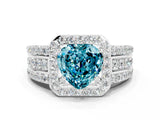 White gold Heart Cut Halo Blue Topaz Ring with Split Shank and Four-Prong Setting