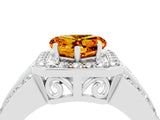 White gold Heart Cut Halo Citrine Ring with Split Shank and Four-Prong Setting_4