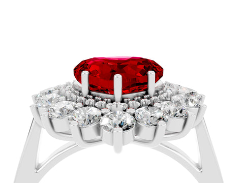 White gold Heart Cut Halo Cluster Diamond Ring with Pave Band and Four-Prong Setting_10