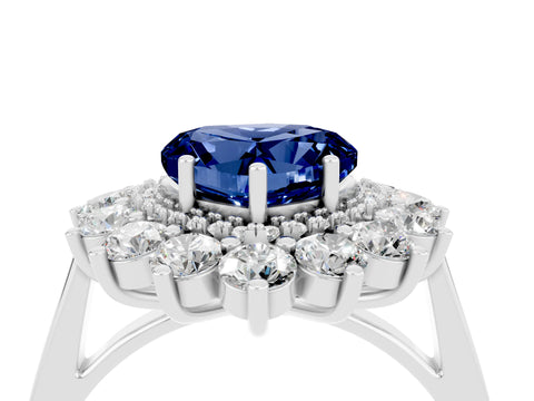 White gold Heart Cut Halo Cluster Diamond Ring with Pave Band and Four-Prong Setting_10