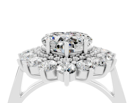 White gold Heart Cut Halo Cluster Diamond Ring with Pave Band and Four-Prong Setting_10