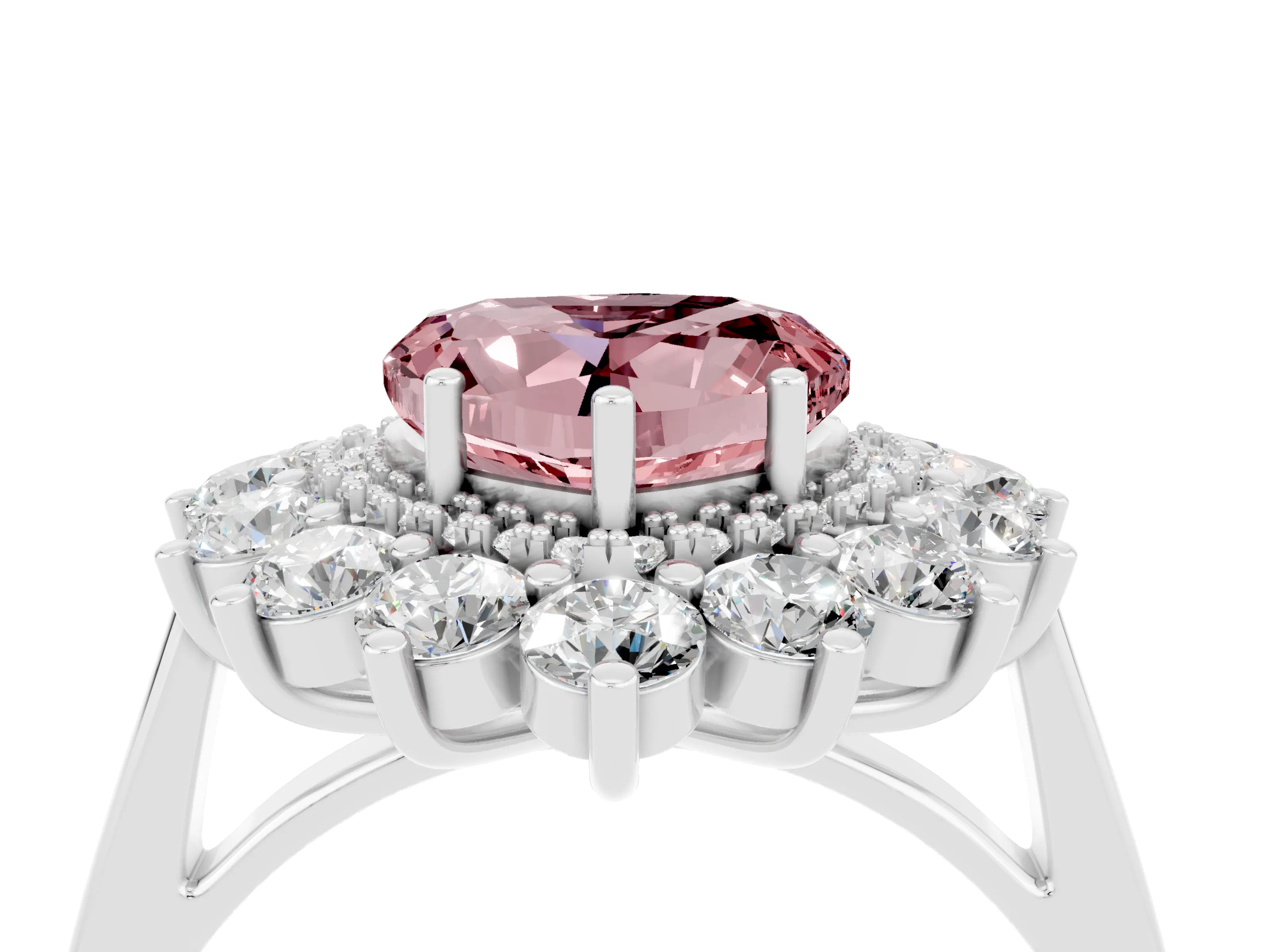 White gold Heart Cut Halo Cluster Diamond Ring with Pave Band and Four-Prong Setting_10