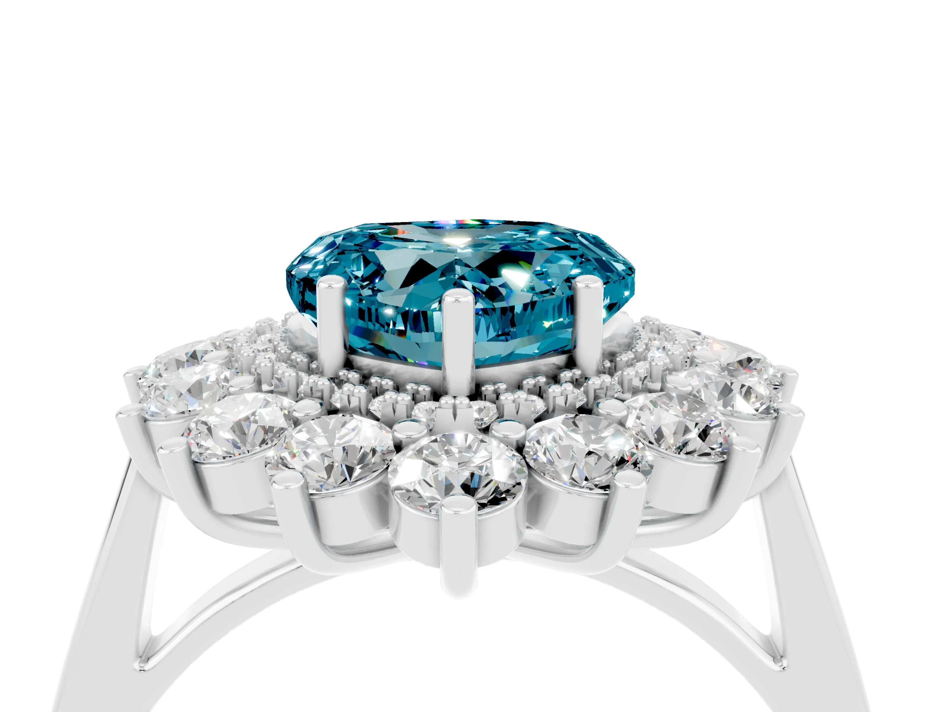 White gold Heart Cut Halo Cluster Diamond Ring with Pave Band and Four-Prong Setting_10