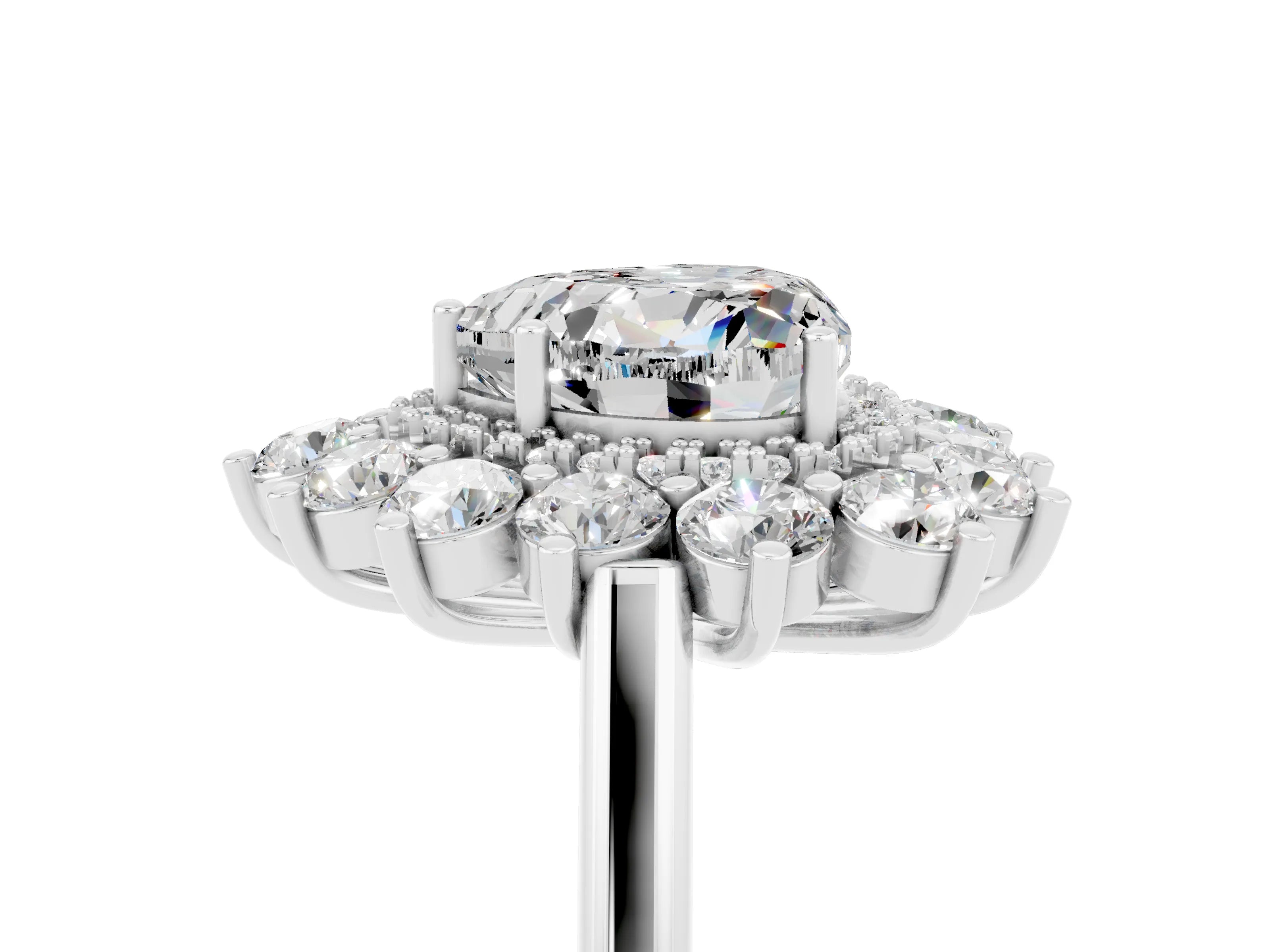 White gold Heart Cut Halo Cluster Diamond Ring with Pave Band and Four-Prong Setting_11