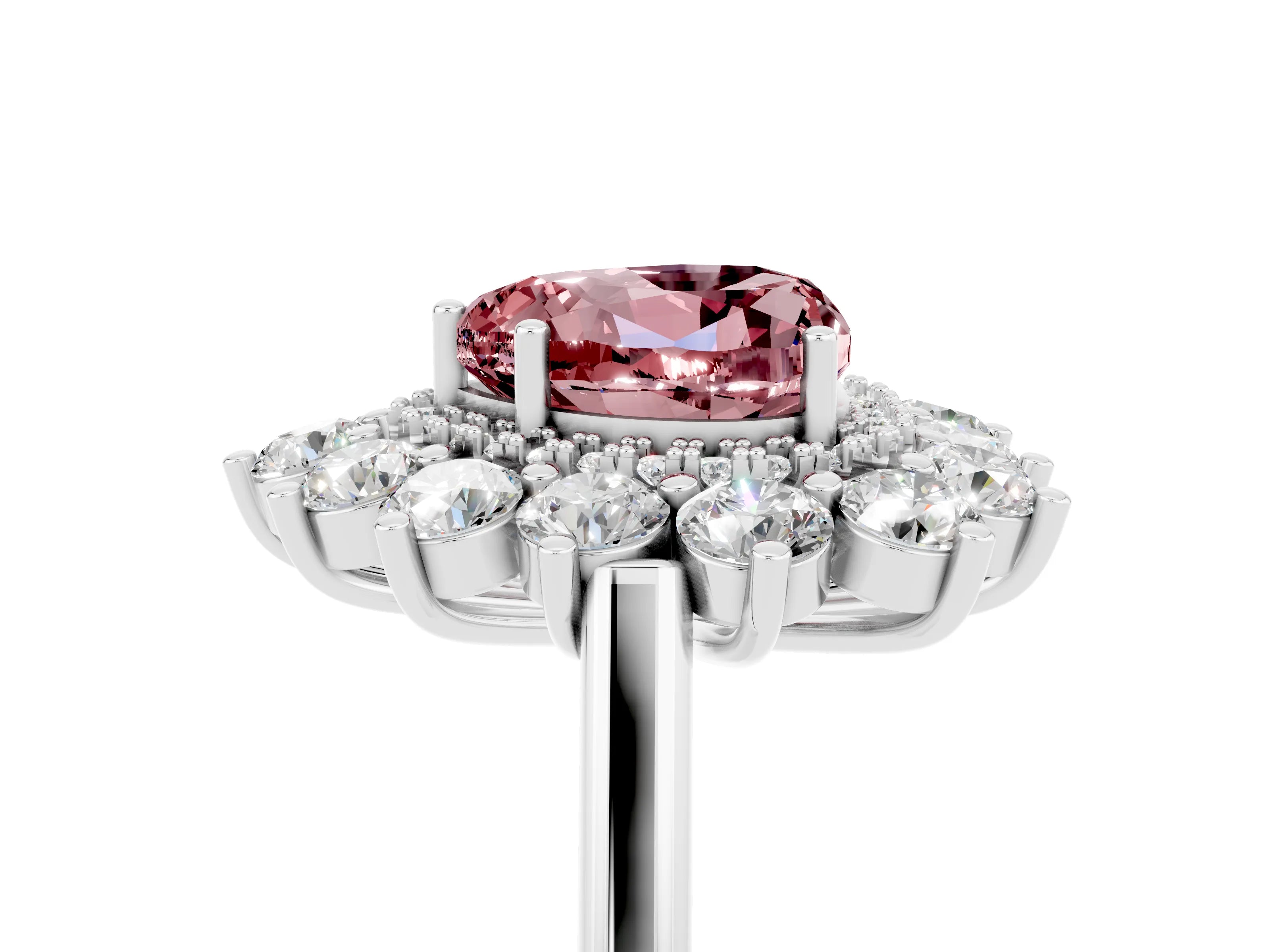 White gold Heart Cut Halo Cluster Diamond Ring with Pave Band and Four-Prong Setting_11