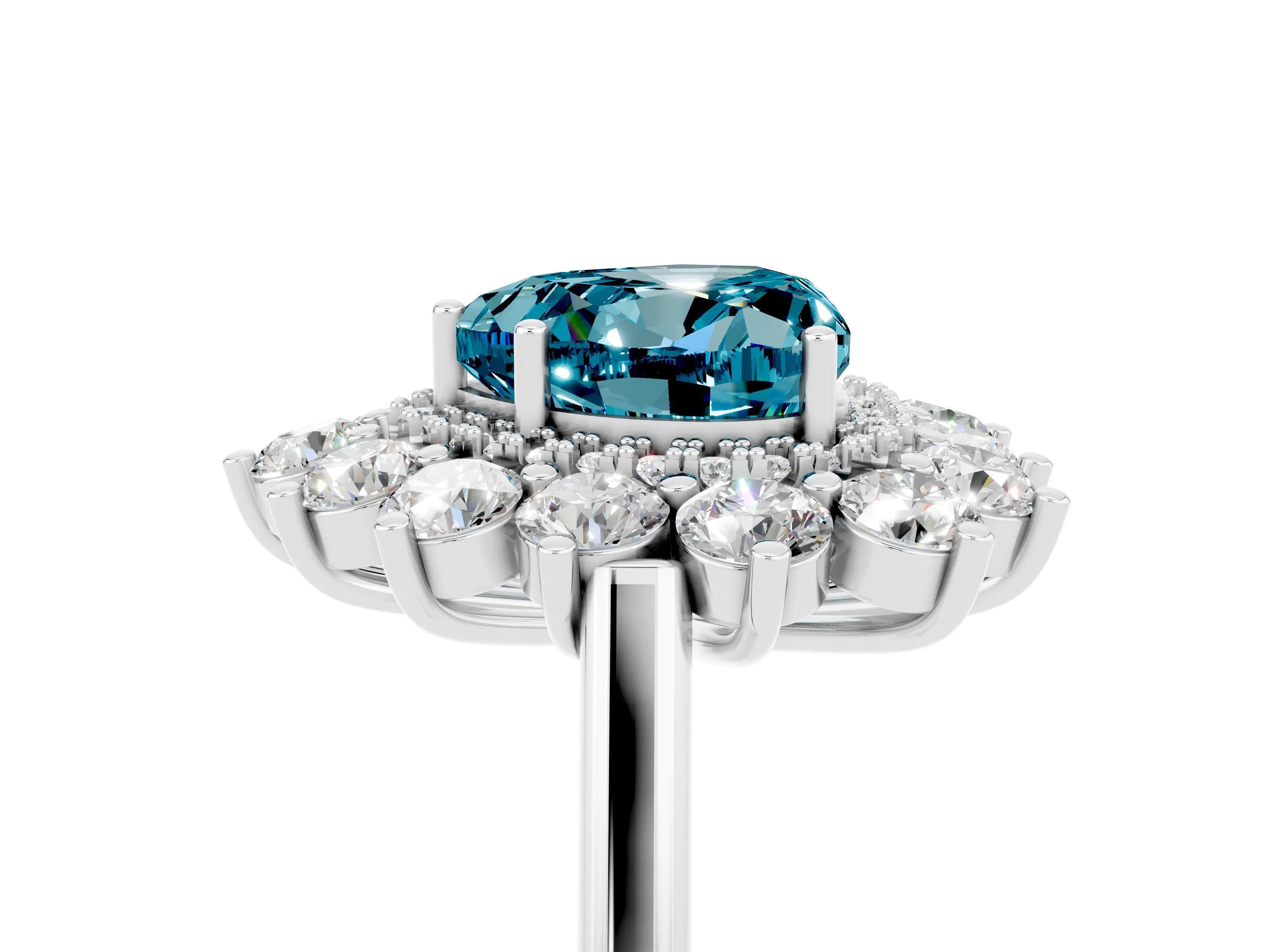 White gold Heart Cut Halo Cluster Diamond Ring with Pave Band and Four-Prong Setting_11