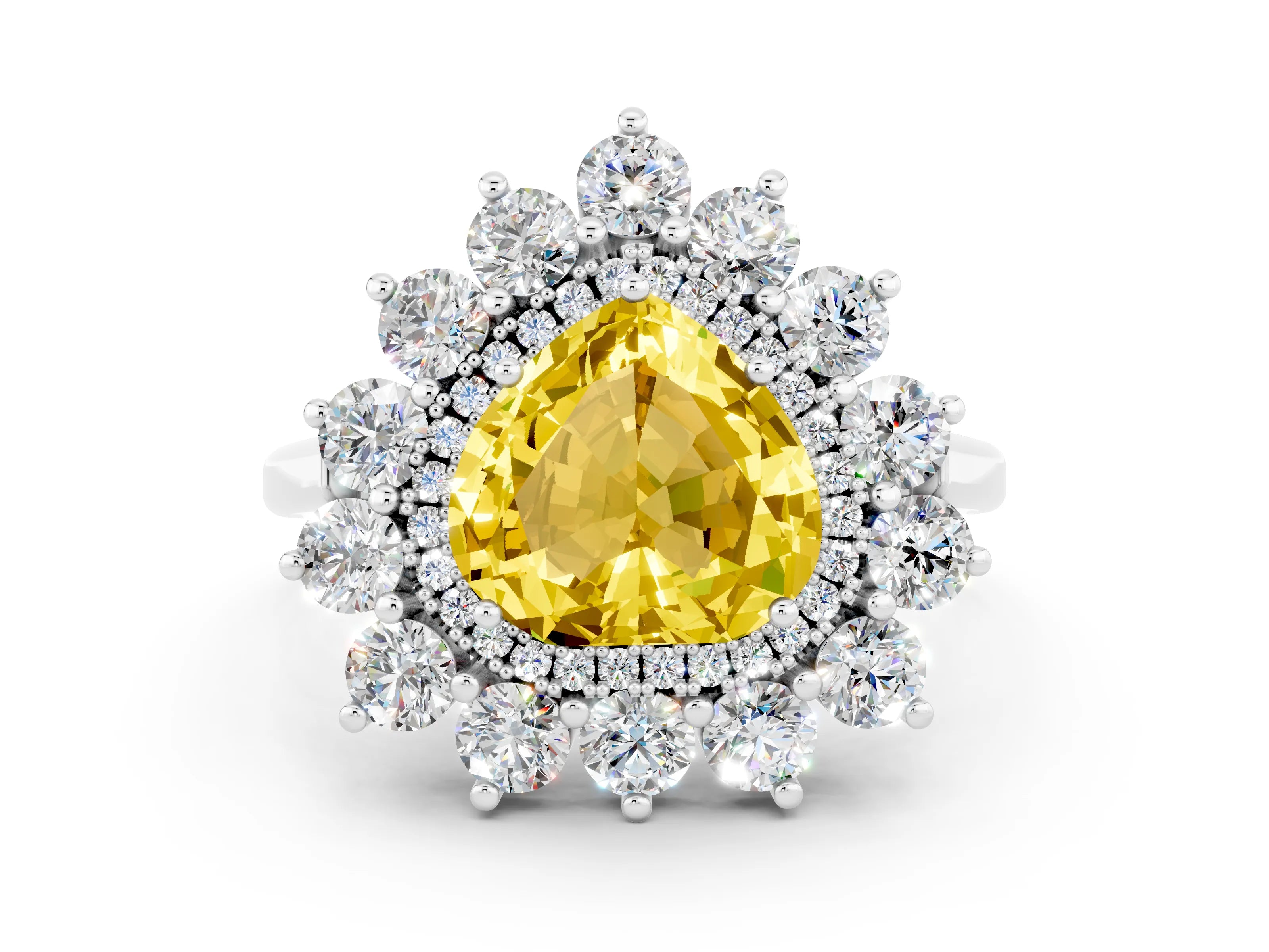 White gold Heart Cut Halo Cluster Diamond Ring with Pave Band and Four-Prong Setting_12
