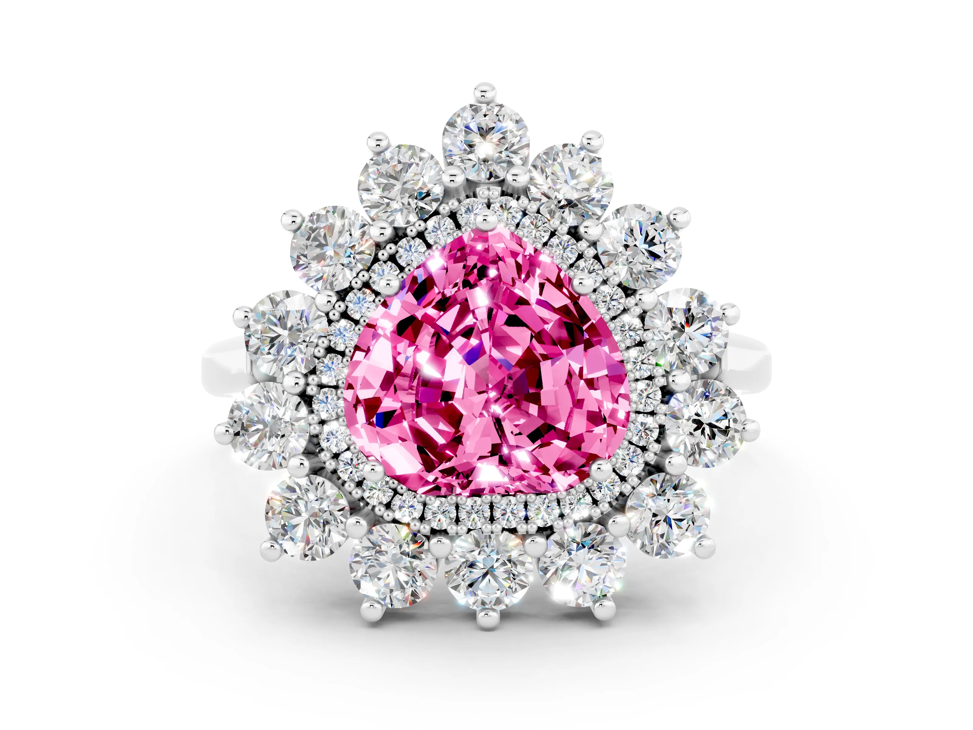 White gold Heart Cut Halo Cluster Diamond Ring with Pave Band and Four-Prong Setting_12