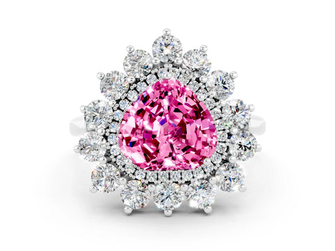 White gold Heart Cut Halo Cluster Diamond Ring with Pave Band and Four-Prong Setting_12