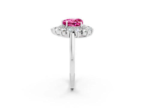 White gold Heart Cut Halo Cluster Diamond Ring with Pave Band and Four-Prong Setting_14