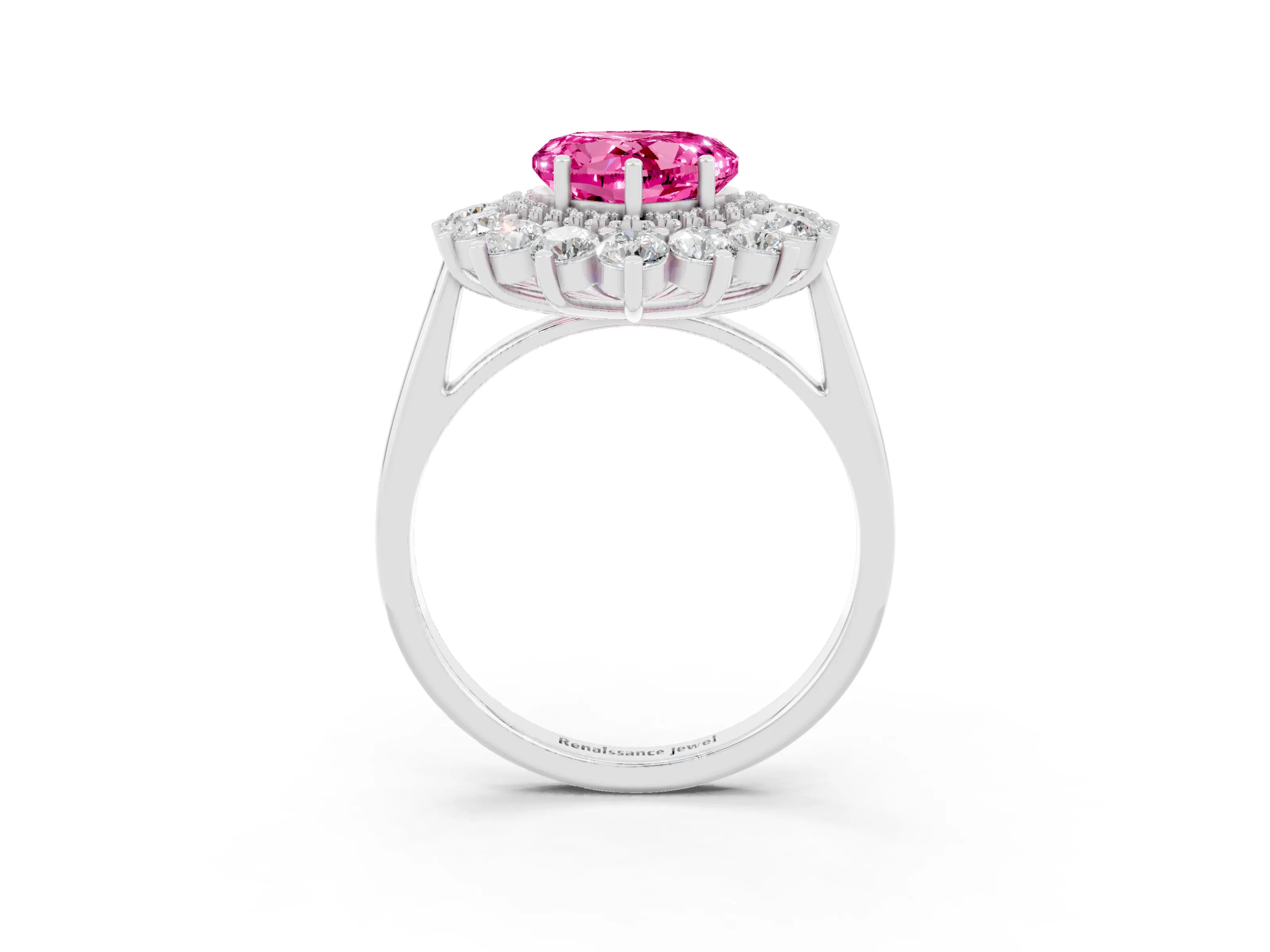 White gold Heart Cut Halo Cluster Diamond Ring with Pave Band and Four-Prong Setting_15