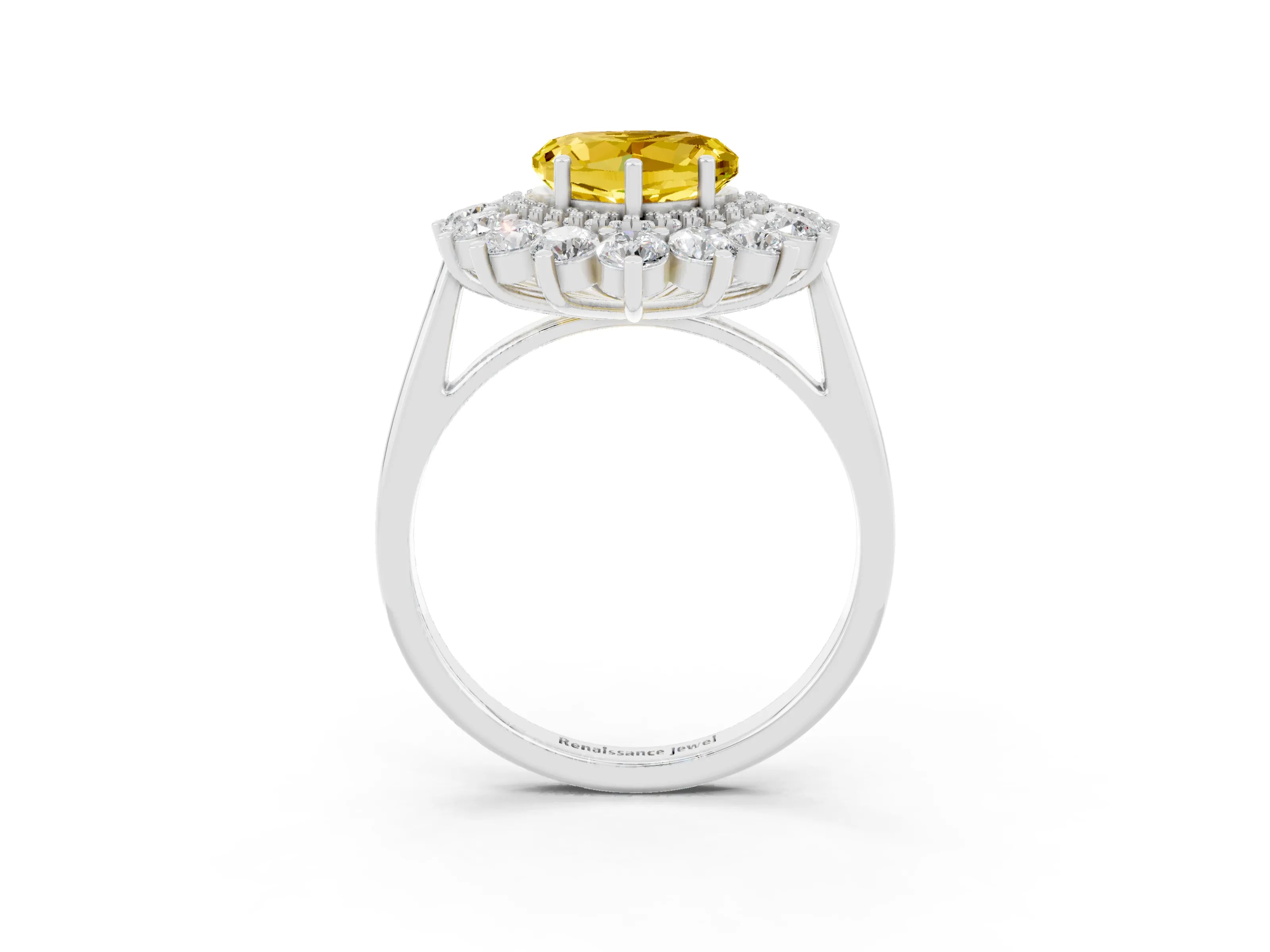 White gold Heart Cut Halo Cluster Diamond Ring with Pave Band and Four-Prong Setting_15