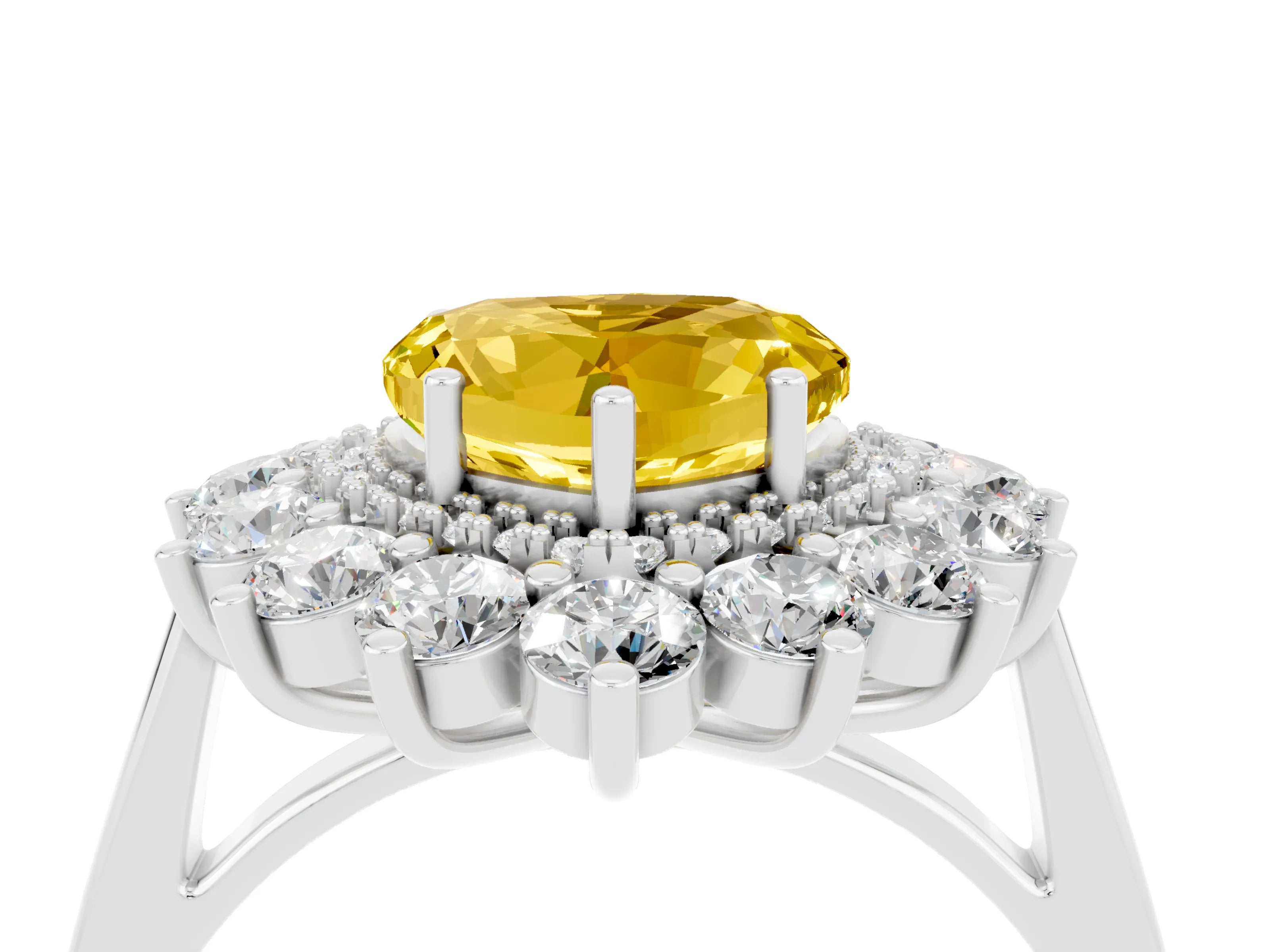 White gold Heart Cut Halo Cluster Diamond Ring with Pave Band and Four-Prong Setting_16