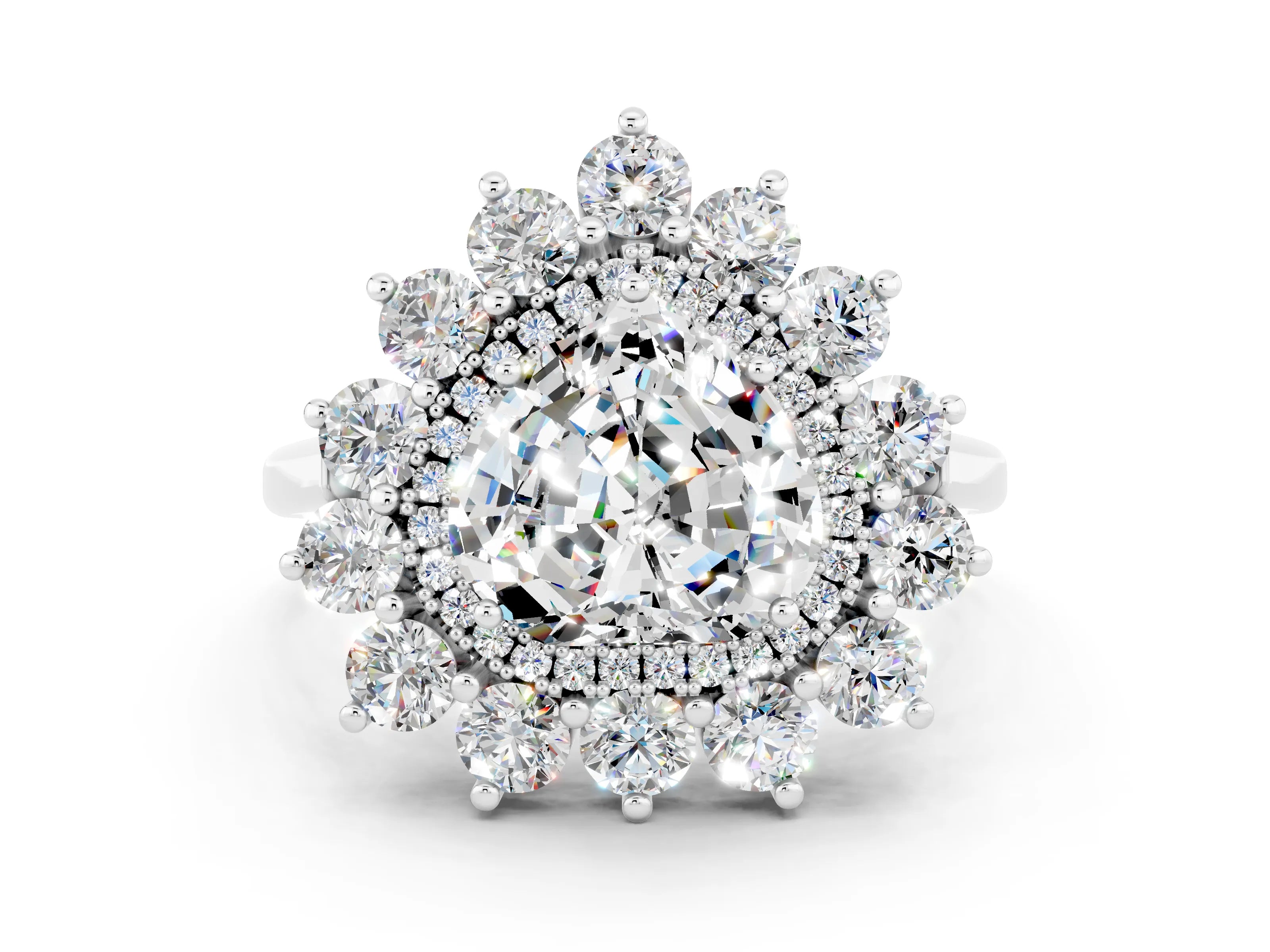 White gold Heart Cut Halo Cluster Diamond Ring with Pave Band and Four-Prong Setting_18