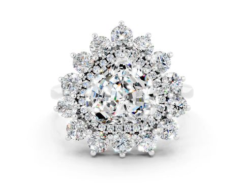 White gold Heart Cut Halo Cluster Diamond Ring with Pave Band and Four-Prong Setting_18