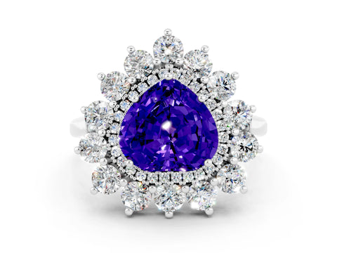 White gold Heart Cut Halo Cluster Diamond Ring with Pave Band and Four-Prong Setting_18