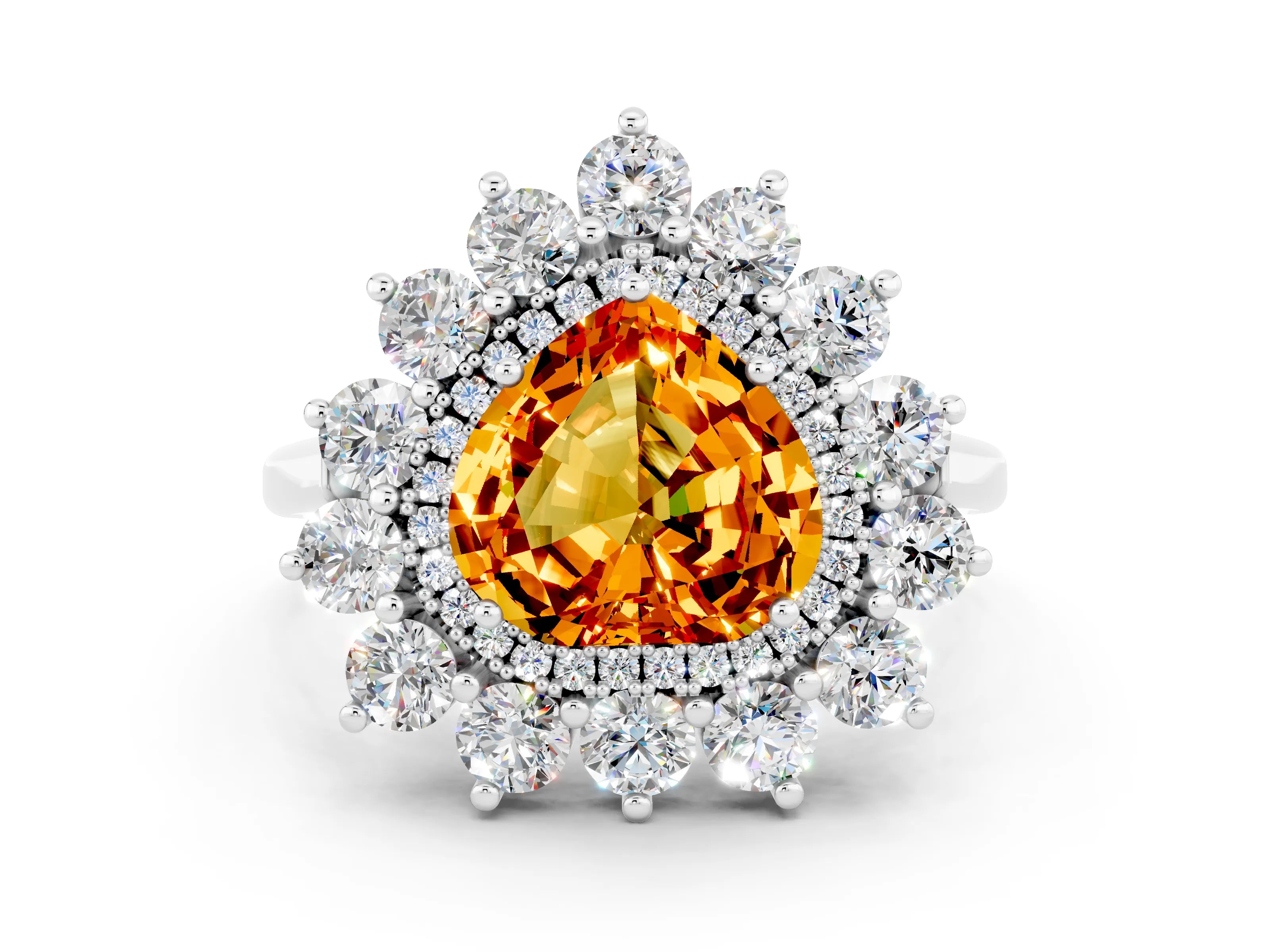White gold Heart Cut Halo Cluster Diamond Ring with Pave Band and Four-Prong Setting_18