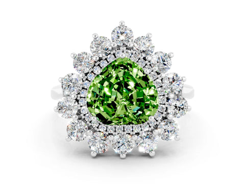 White gold Heart Cut Halo Cluster Diamond Ring with Pave Band and Four-Prong Setting_18