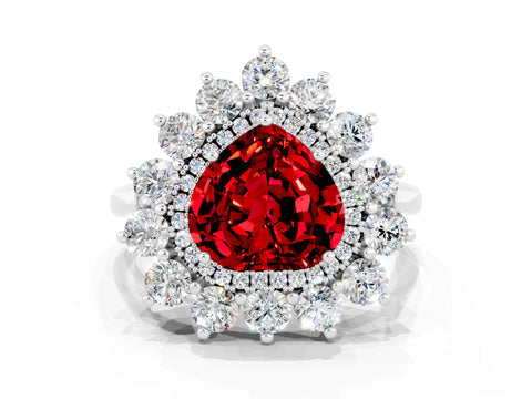 White gold Heart Cut Halo Cluster Diamond Ring with Pave Band and Four-Prong Setting_18