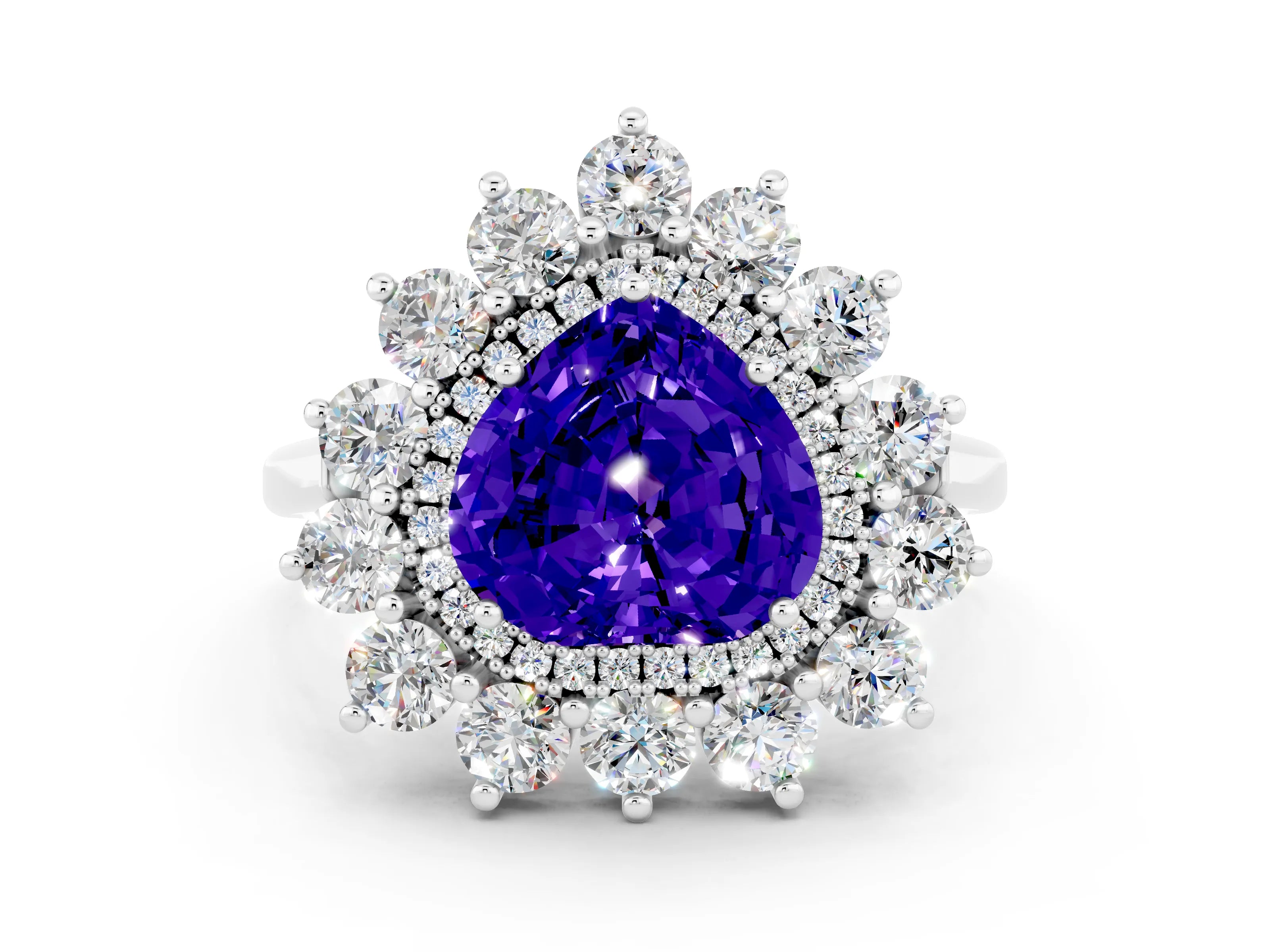 White gold Heart Cut Halo Cluster Diamond Ring with Pave Band and Four-Prong Setting_18