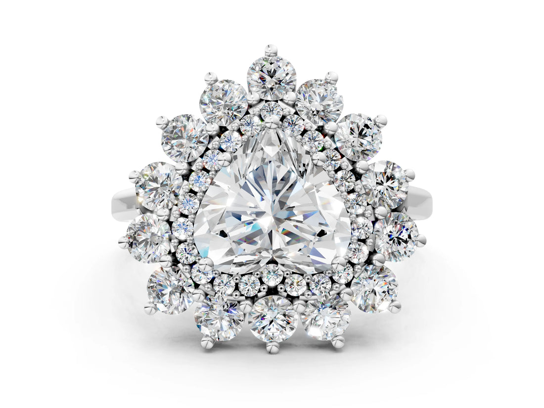 White gold Heart Cut Halo Cluster Diamond Ring with Pave Band and Four-Prong Setting_19