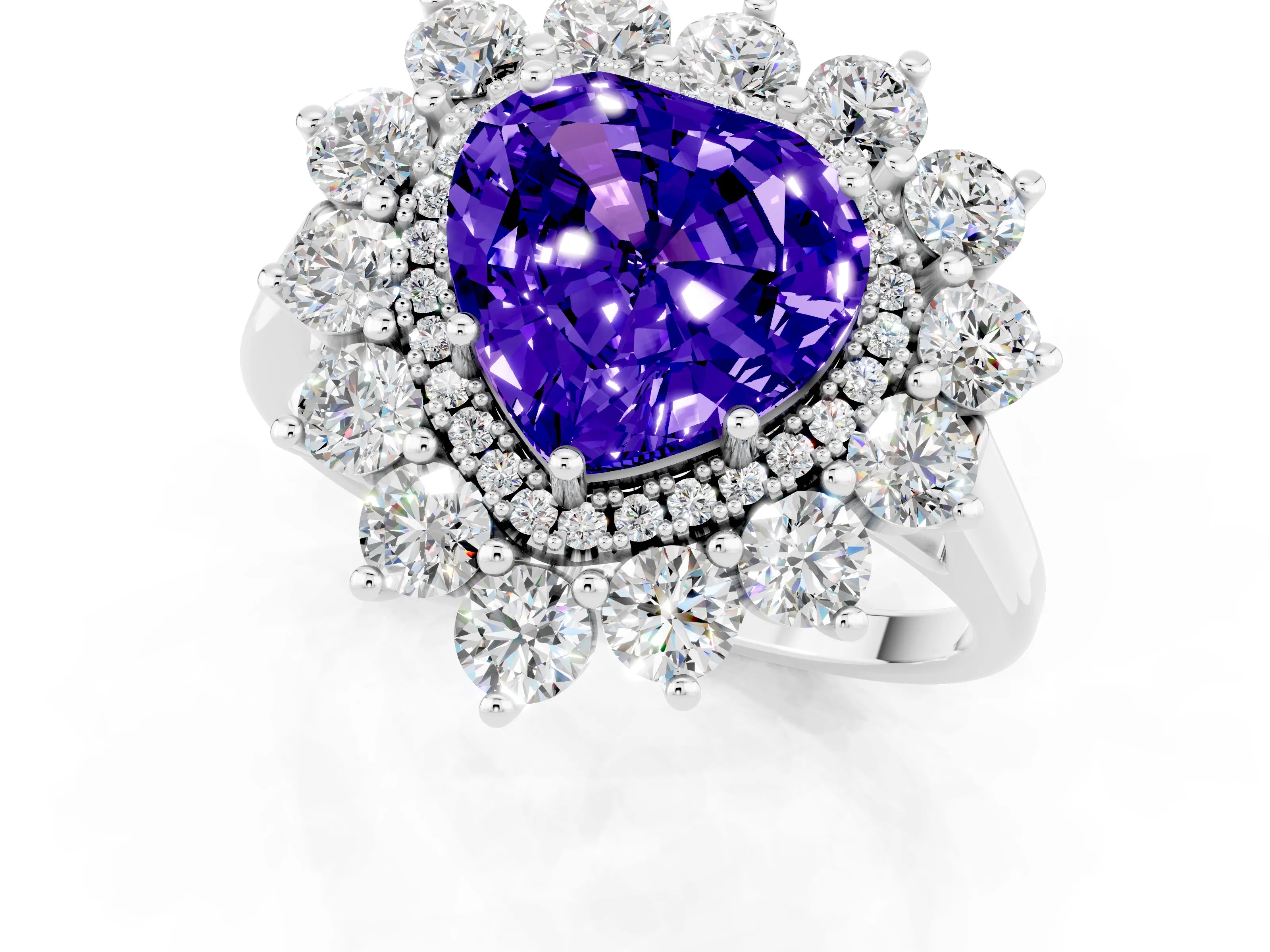 White gold Heart Cut Halo Cluster Diamond Ring with Pave Band and Four-Prong Setting_19