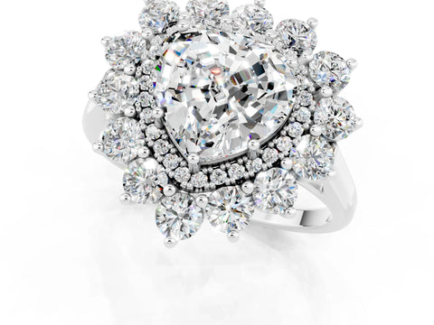 White gold Heart Cut Halo Cluster Diamond Ring with Pave Band and Four-Prong Setting_19