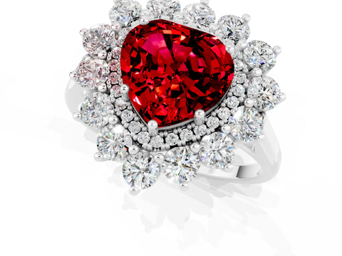 White gold Heart Cut Halo Cluster Diamond Ring with Pave Band and Four-Prong Setting_19