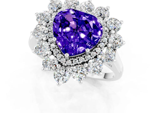 White gold Heart Cut Halo Cluster Diamond Ring with Pave Band and Four-Prong Setting_19
