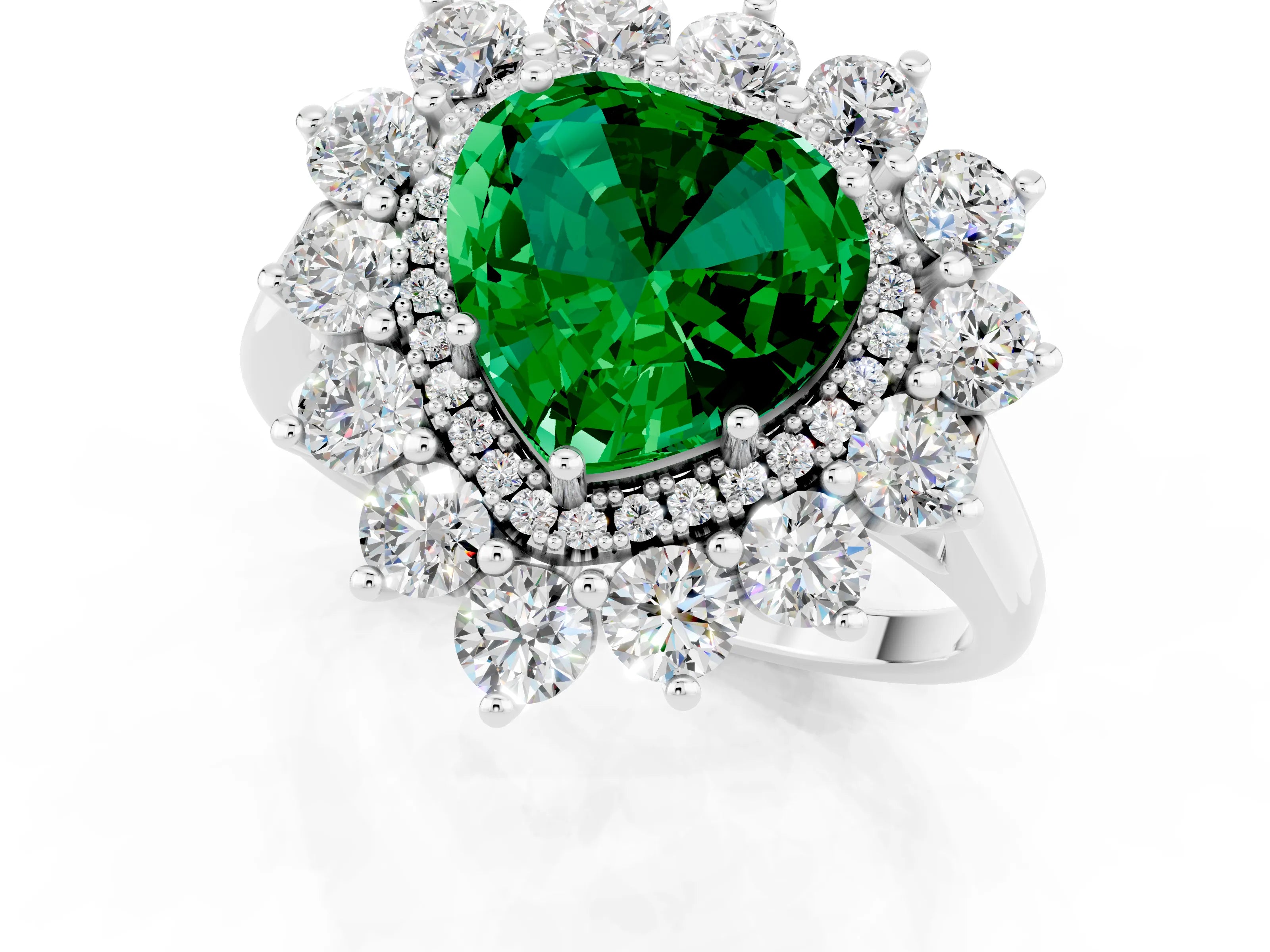 White gold Heart Cut Halo Cluster Diamond Ring with Pave Band and Four-Prong Setting_1