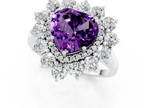 White gold Heart Cut Halo Cluster Diamond Ring with Pave Band and Four-Prong Setting_1