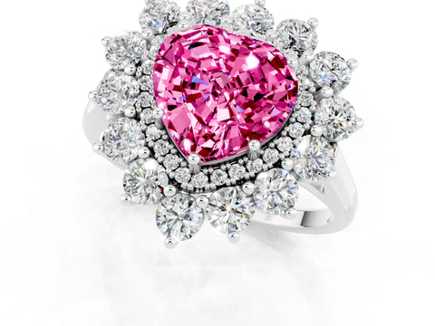 White gold Heart Cut Halo Cluster Diamond Ring with Pave Band and Four-Prong Setting_1