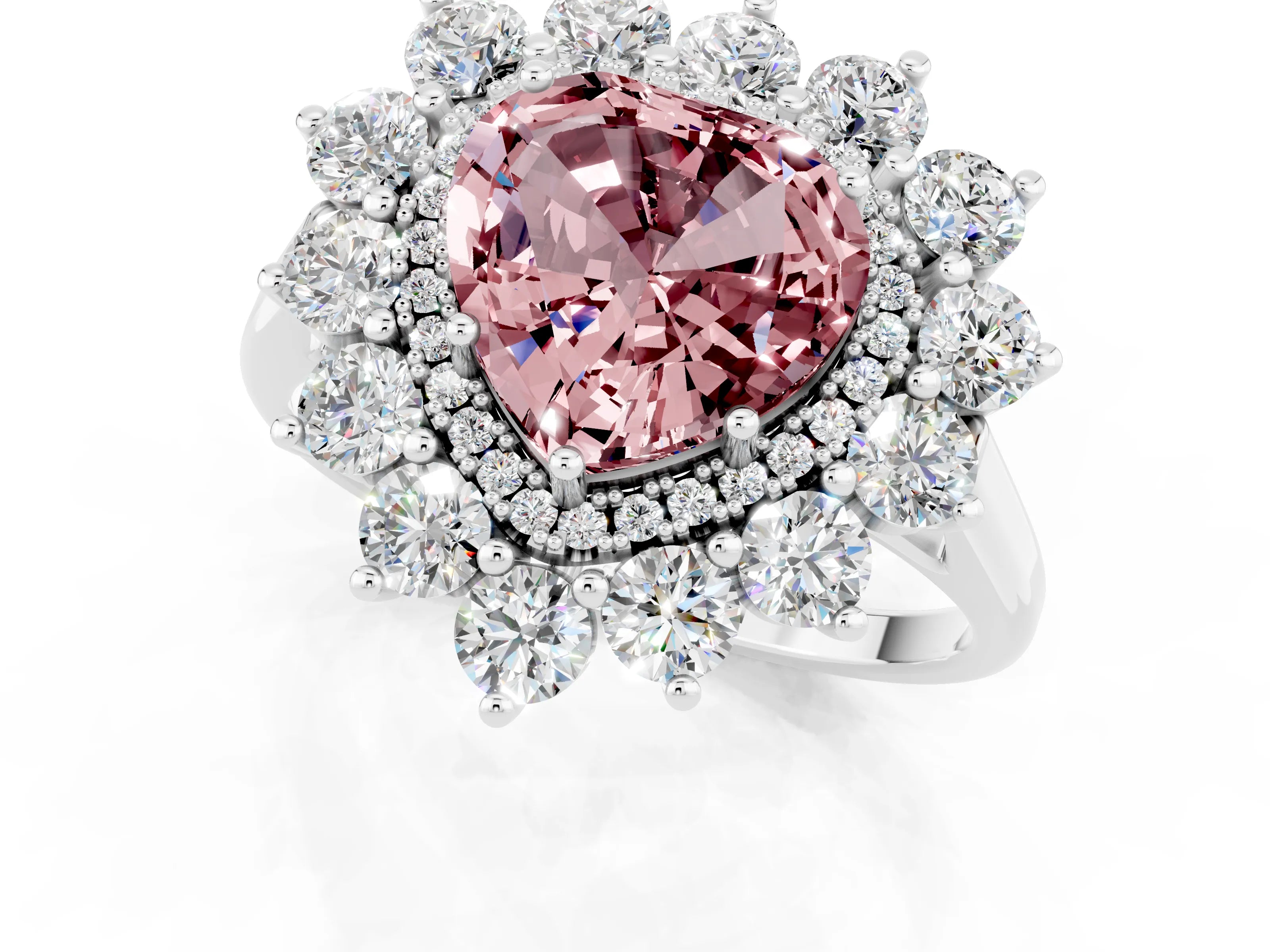 White gold Heart Cut Halo Cluster Diamond Ring with Pave Band and Four-Prong Setting_1