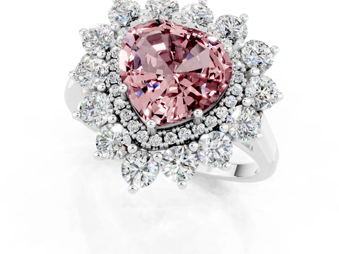 White gold Heart Cut Halo Cluster Diamond Ring with Pave Band and Four-Prong Setting_1