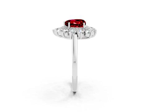 White gold Heart Cut Halo Cluster Diamond Ring with Pave Band and Four-Prong Setting_20