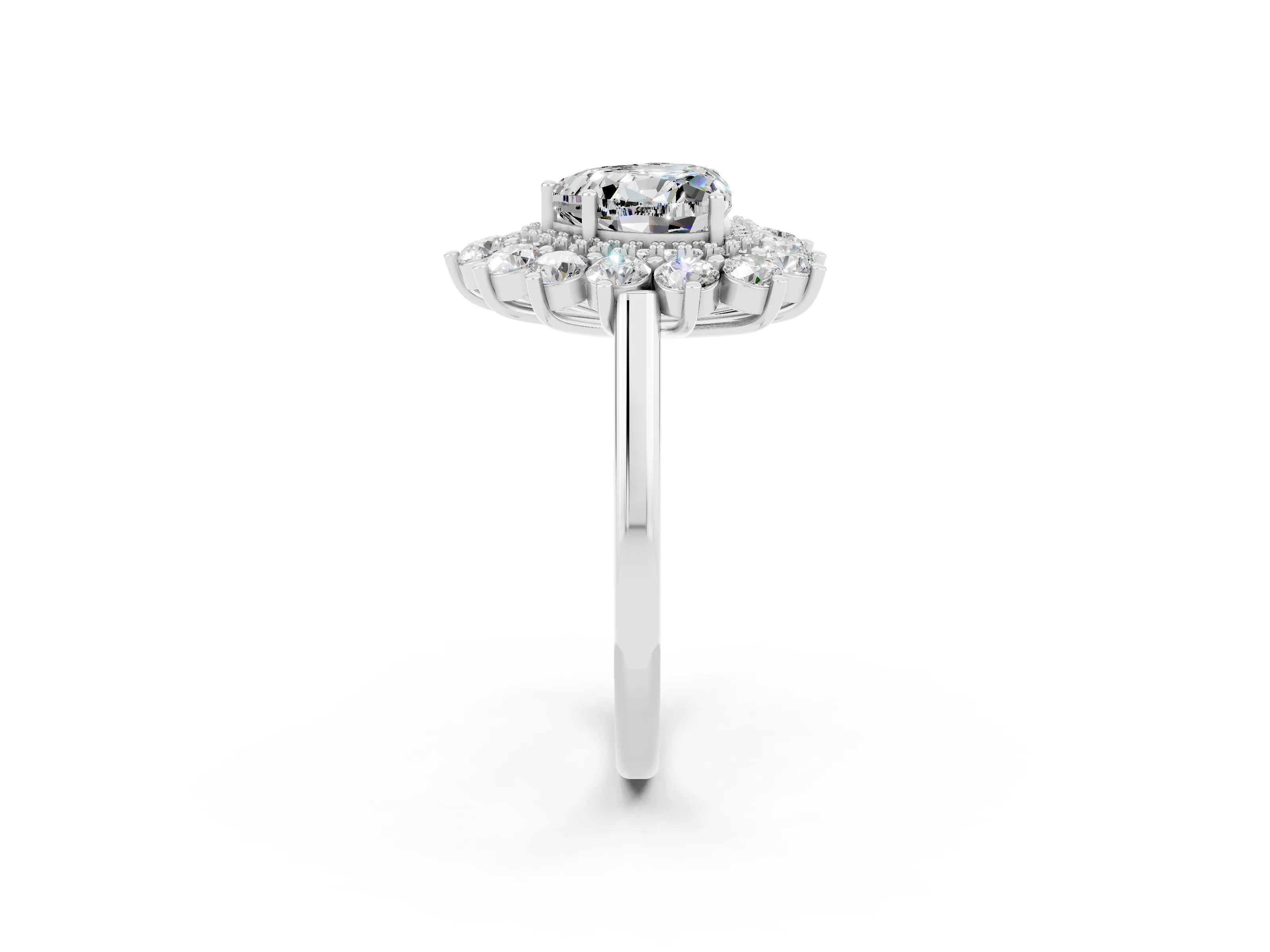 White gold Heart Cut Halo Cluster Diamond Ring with Pave Band and Four-Prong Setting_20