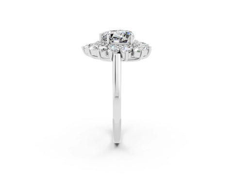 White gold Heart Cut Halo Cluster Diamond Ring with Pave Band and Four-Prong Setting_20