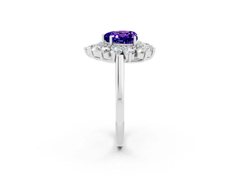White gold Heart Cut Halo Cluster Diamond Ring with Pave Band and Four-Prong Setting_20