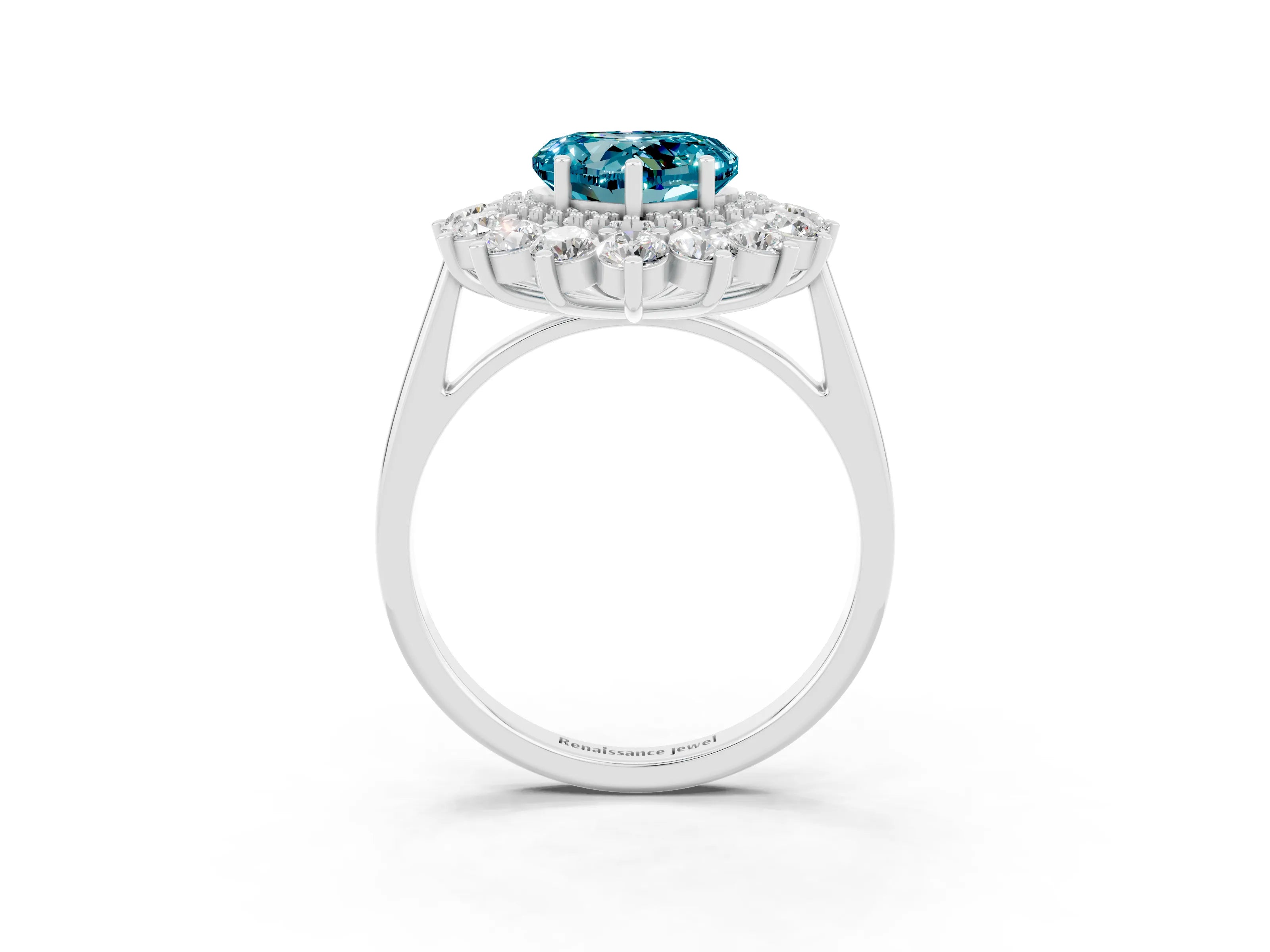 White gold Heart Cut Halo Cluster Diamond Ring with Pave Band and Four-Prong Setting_21