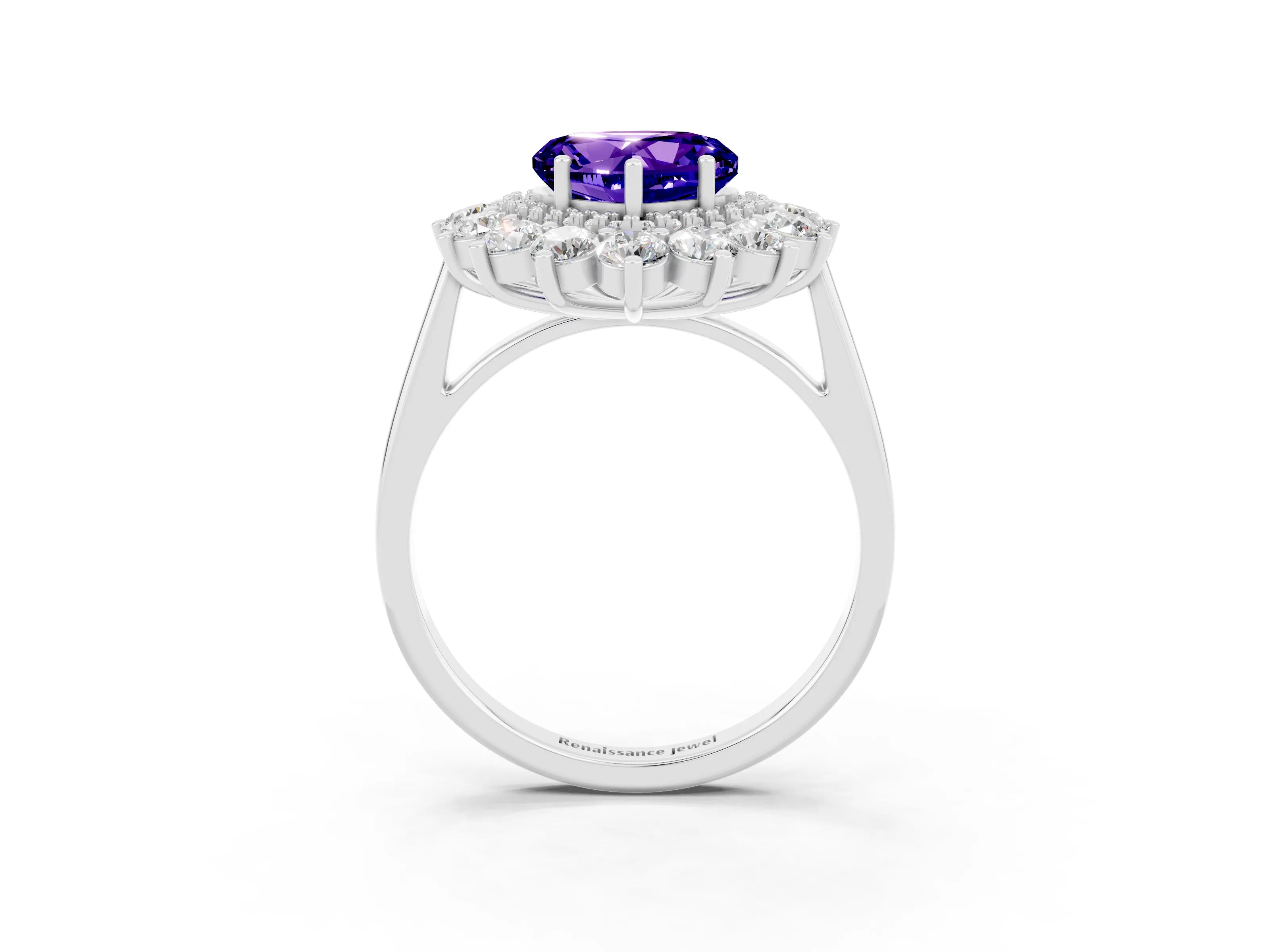 White gold Heart Cut Halo Cluster Diamond Ring with Pave Band and Four-Prong Setting_21