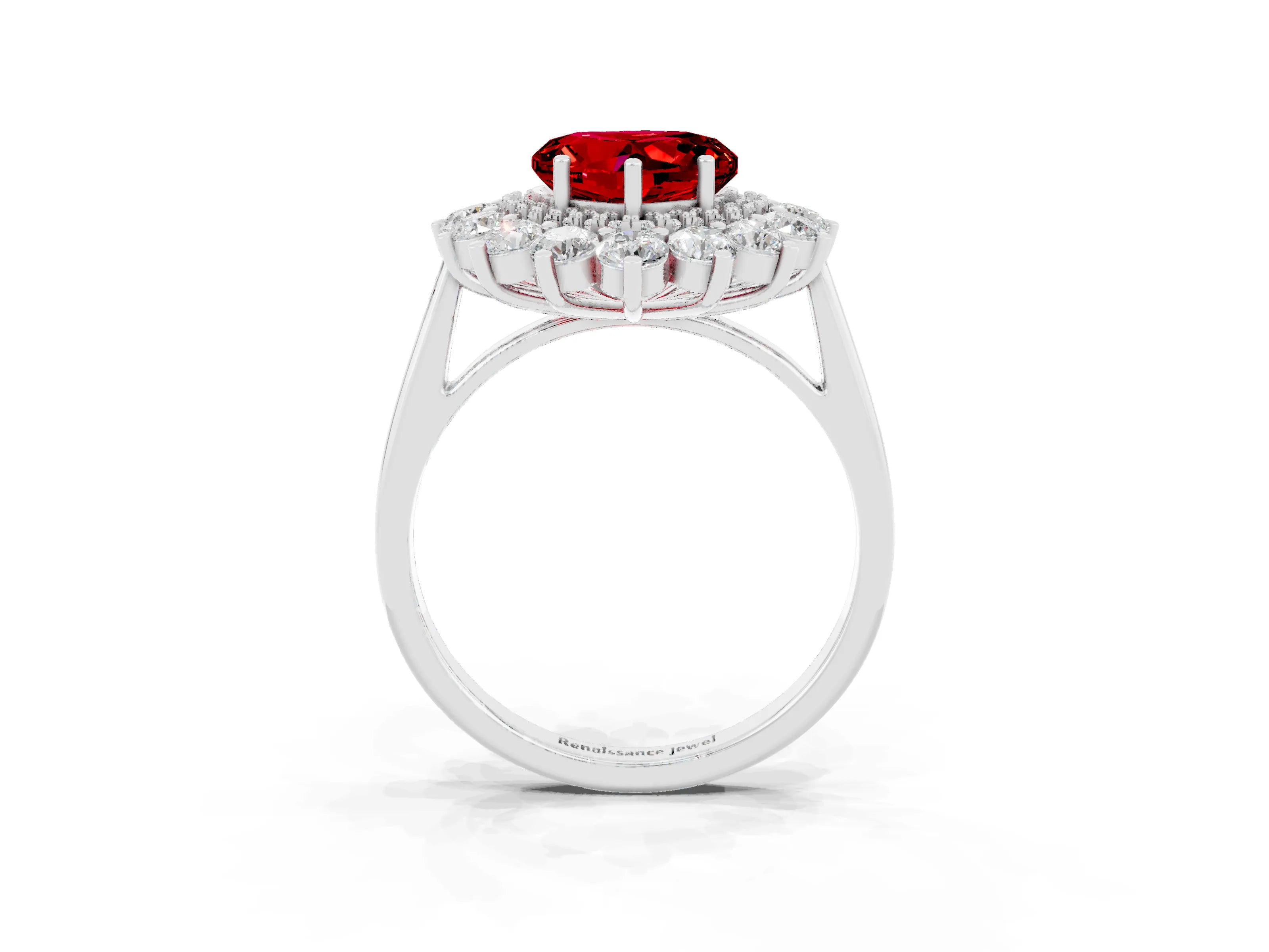 White gold Heart Cut Halo Cluster Diamond Ring with Pave Band and Four-Prong Setting_21
