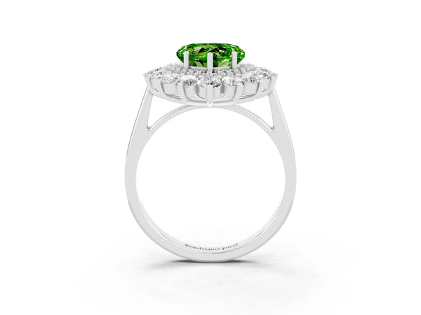 Platinum Heart Cut Halo Cluster Diamond Ring with Pave Band and Four-Prong Setting