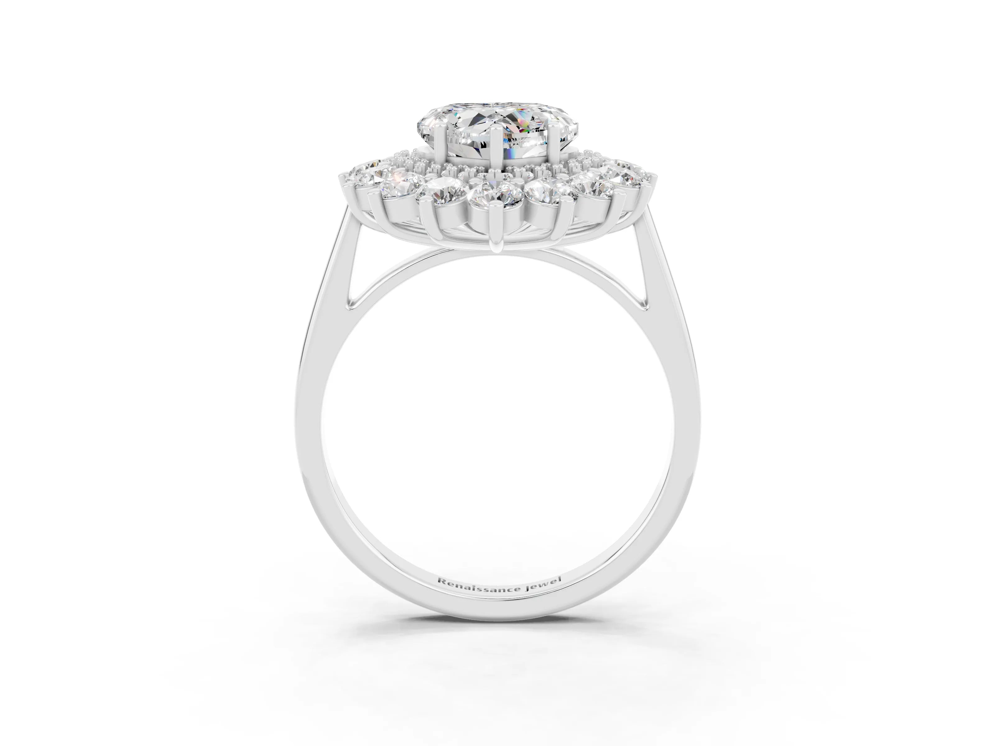 White gold Heart Cut Halo Cluster Diamond Ring with Pave Band and Four-Prong Setting_21