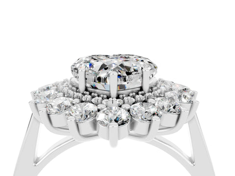 White gold Heart Cut Halo Cluster Diamond Ring with Pave Band and Four-Prong Setting_22