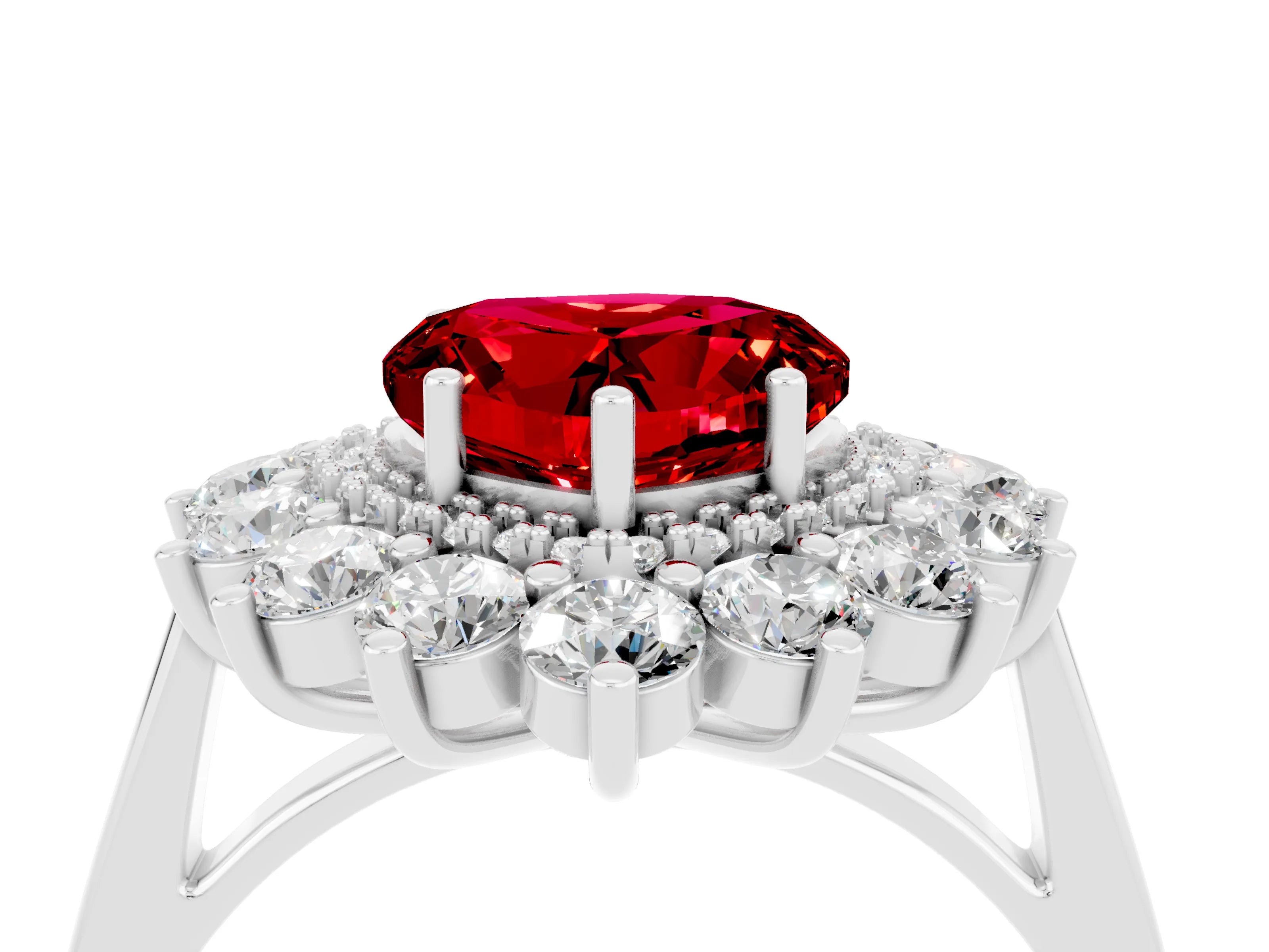 White gold Heart Cut Halo Cluster Diamond Ring with Pave Band and Four-Prong Setting_22