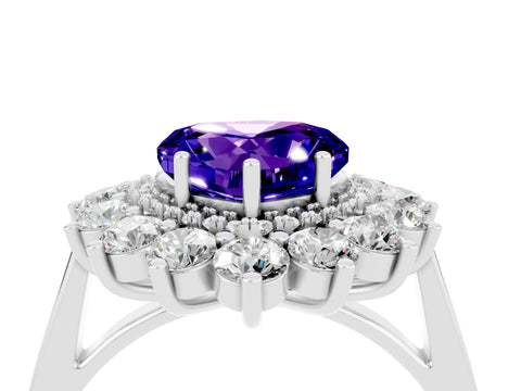 White gold Heart Cut Halo Cluster Diamond Ring with Pave Band and Four-Prong Setting_22