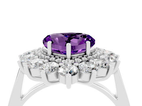 White gold Heart Cut Halo Cluster Diamond Ring with Pave Band and Four-Prong Setting_22