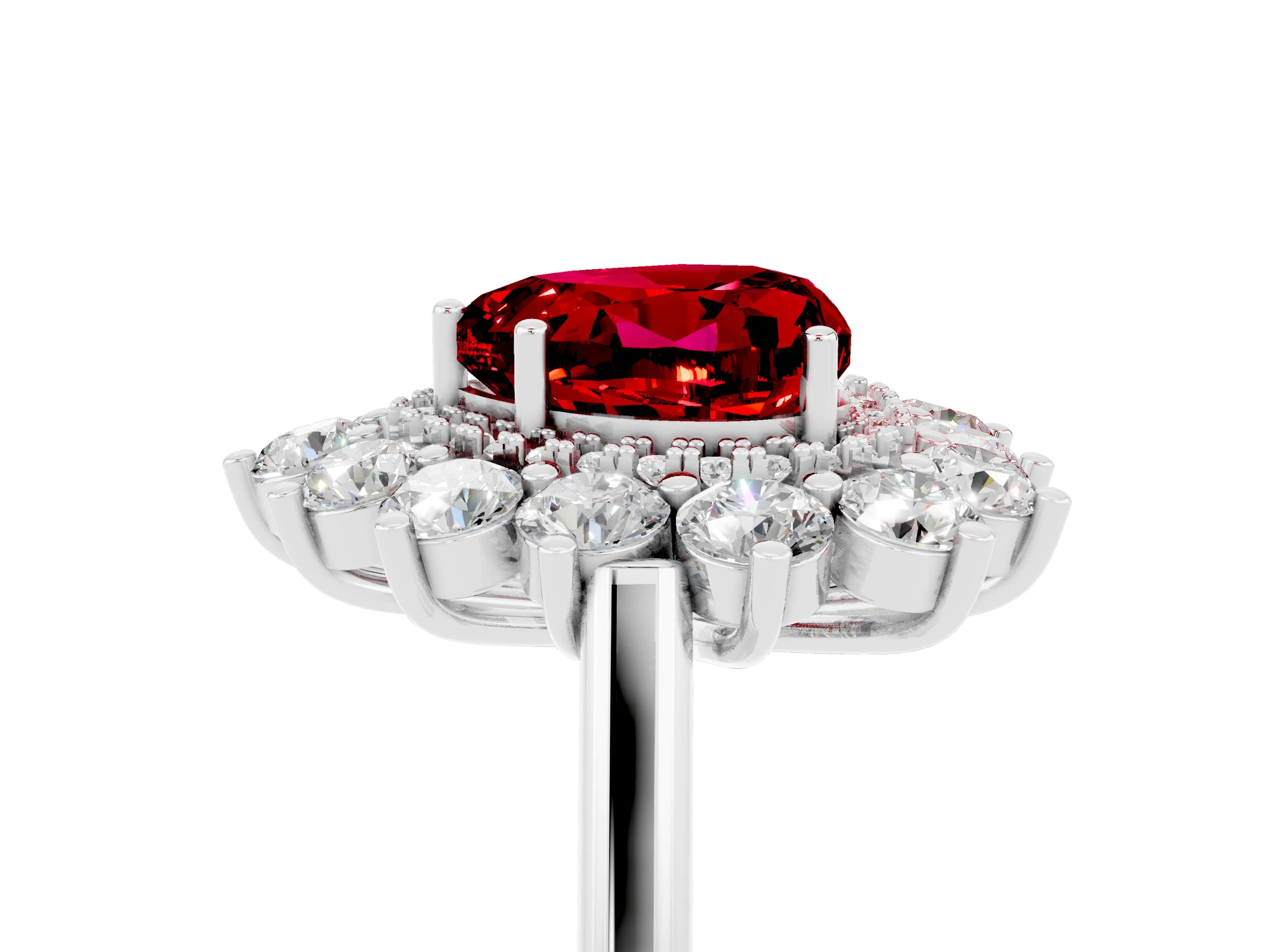 White gold Heart Cut Halo Cluster Diamond Ring with Pave Band and Four-Prong Setting_23