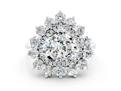 White gold Heart Cut Halo Cluster Diamond Ring with Pave Band and Four-Prong Setting_24